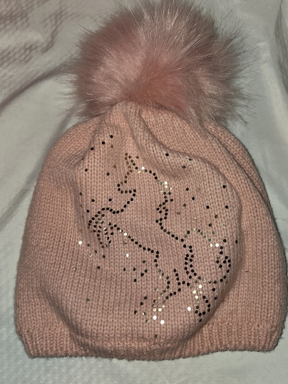 The Children Place Pink Sequin Unicorn Pom Pom Hat SZ S/M 4-7